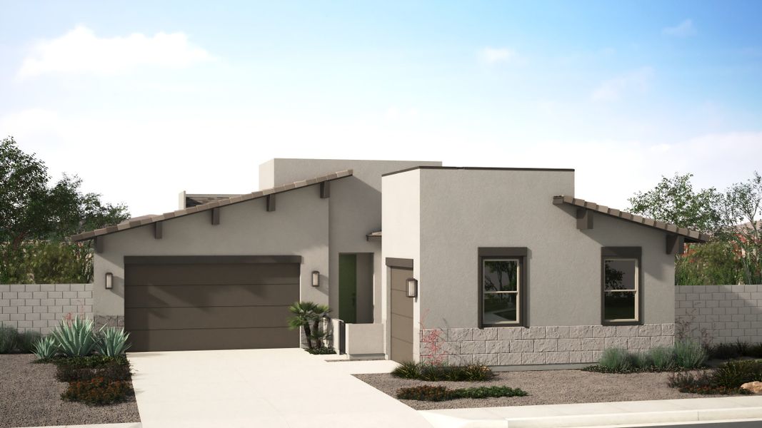 Front exterior of a new home in Harvest at Citrus Park, Goodyear, AZ, highlighting curb appeal (Image 1). Front exterior of a new home in Harvest at Citrus Park, Goodyear, AZ, highlighting curb appeal (Image 1).