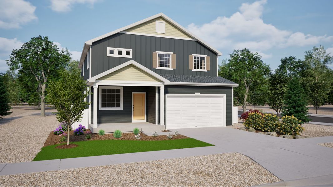 Representative exterior photo of a completed home built from the Triumph by Oakwood Homes Co in Brighton Crossings, Brighton, CO (Image 1). Representative exterior photo of a completed home built from the Triumph by Oakwood Homes Co in Brighton Crossings, Brighton, CO (Image 1).