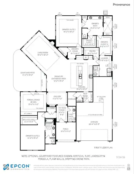 2D floor plan layout for the Provenance by Epcon Communities in The Courtyards at Redbud Lane, Holly Springs, GA (Image 26).