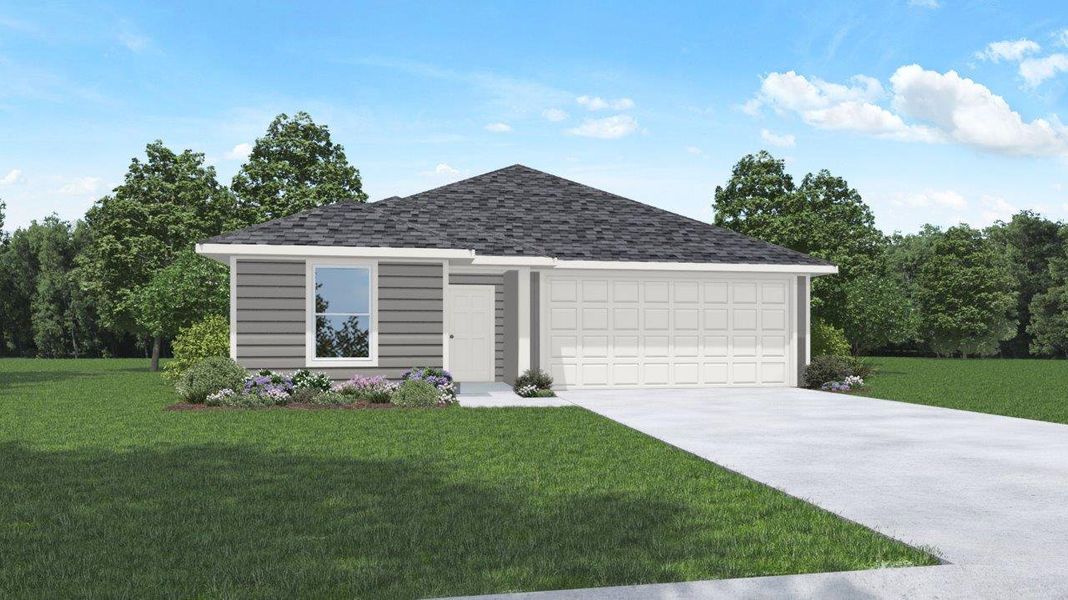 Front exterior of a new home in Wilkins Valley, Brenham, TX, highlighting curb appeal (Image 1).