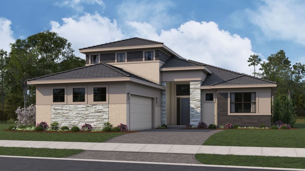 Representative exterior photo of a completed home built from the Rebecca by Kolter Homes in Esprit at Avenir, Palm Beach Gardens, FL (Image 25). Representative exterior photo of a completed home built from the Rebecca by Kolter Homes in Esprit at Avenir, Palm Beach Gardens, FL (Image 25).