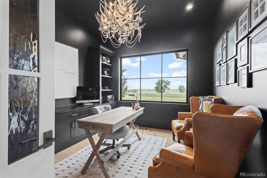 Custom antler chandelier in main level office