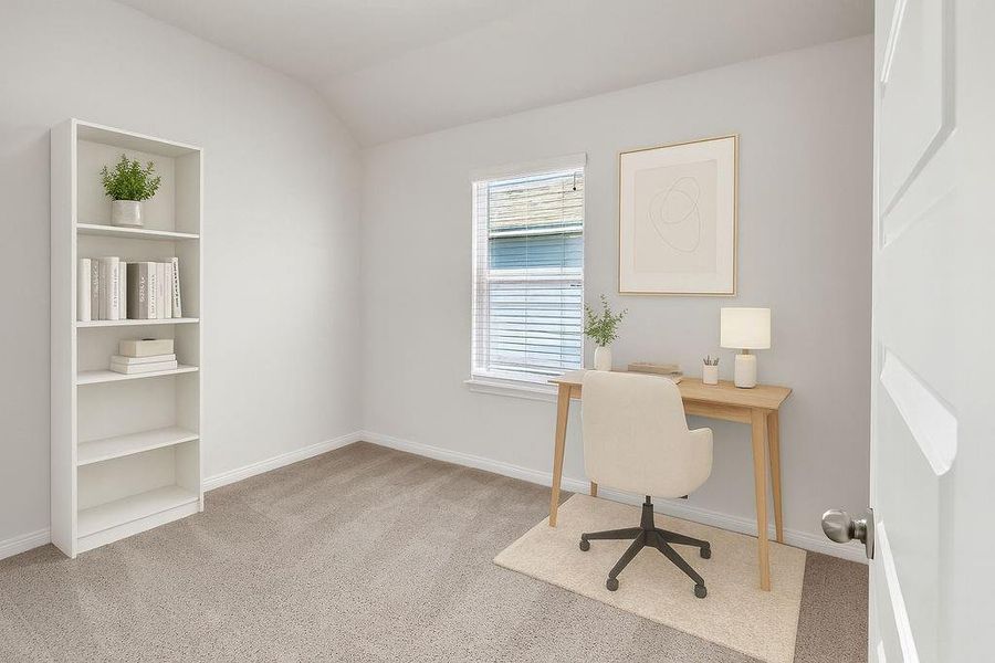 Versatile room with soft carpet and natural light—ideal as a home office, study, or flex space.