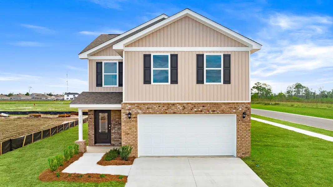 Front exterior of a new home in Hodges Bayou Plantation, Panama City, FL, highlighting curb appeal (Image 1). Front exterior of a new home in Hodges Bayou Plantation, Panama City, FL, highlighting curb appeal (Image 1).