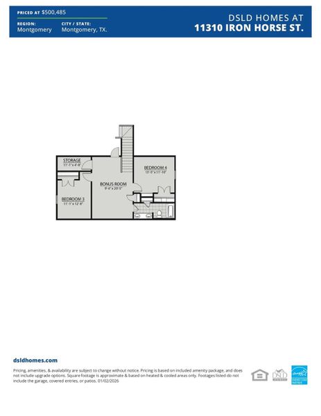 2D floor plan layout of this home in Two Step Farm, Montgomery, TX (Image 3).