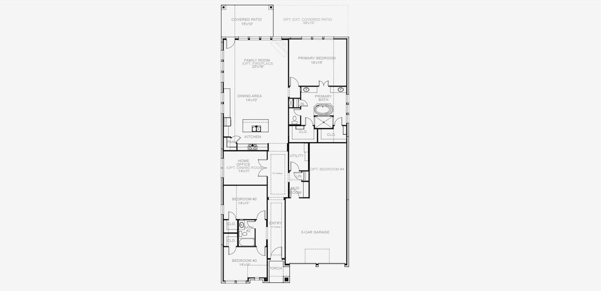2D floor plan layout for the 2251W by Perry Homes in Trinity Falls At Province Woods 50', McKinney, TX (Image 3).