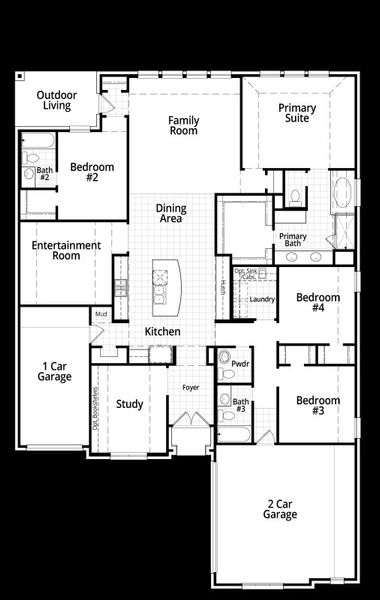 2D floor plan layout for the 234 by Highland Homes in Sandbrock Ranch, Aubrey, TX (Image 4).