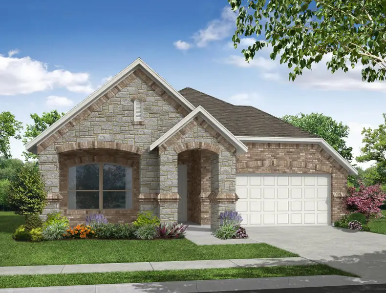 Representative exterior photo of a completed home built from the Cambridge by Impression Homes in Timberbrook, Justin, TX (Image 8). Representative exterior photo of a completed home built from the Cambridge by Impression Homes in Timberbrook, Justin, TX (Image 8).