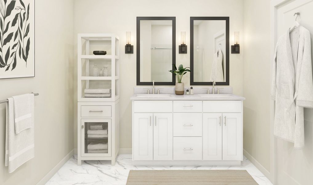 Primary bath with dual vanities