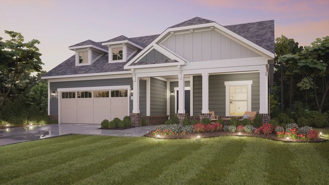 Representative exterior photo of a completed home built from the Promenade by Epcon Communities in The Courtyards at Oak Grove, Durham, NC (Image 25). Representative exterior photo of a completed home built from the Promenade by Epcon Communities in The Courtyards at Oak Grove, Durham, NC (Image 25).