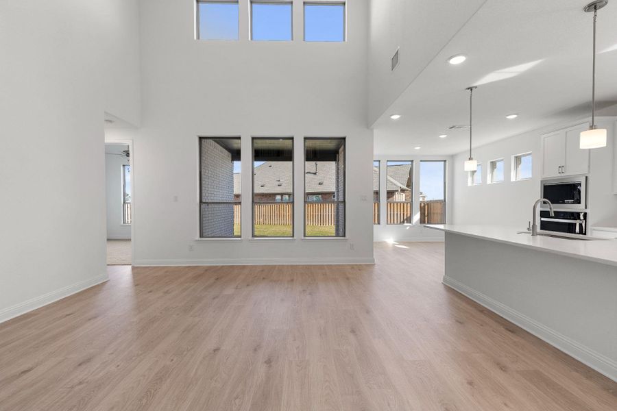 Family Room with soaring ceiling