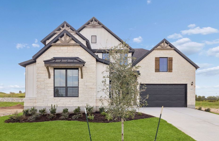 Front exterior of a new home in Kuempel Farms, Pflugerville, TX, highlighting curb appeal (Image 20).