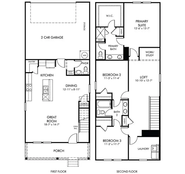 2D floor plan layout for the Thompson by Meritage Homes in Nolen Farm, Gastonia, NC (Image 3).