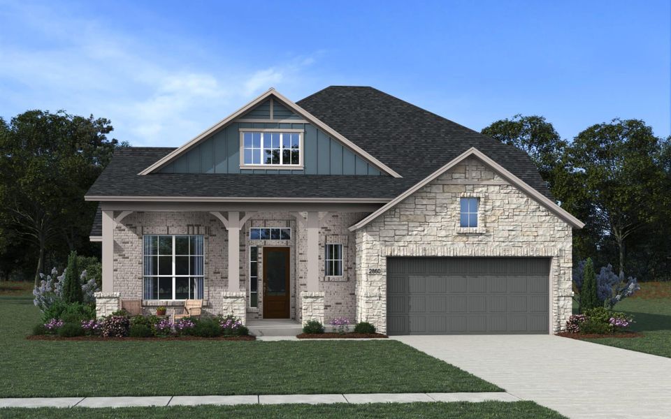 Representative exterior photo of a completed home built from the Bloomington by Chesmar Homes in Buffalo Crossing, Cibolo, TX (Image 5).