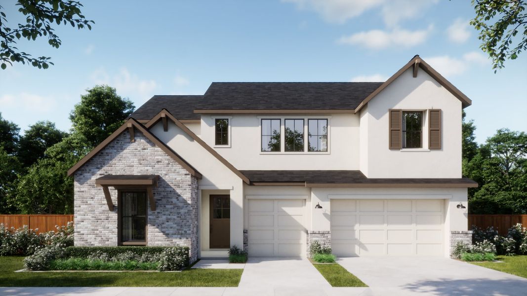 Representative exterior photo of a completed home built from the 5053 by Risewell Homes in Freedom at Anthem, Kyle, TX (Image 1). Representative exterior photo of a completed home built from the 5053 by Risewell Homes in Freedom at Anthem, Kyle, TX (Image 1).