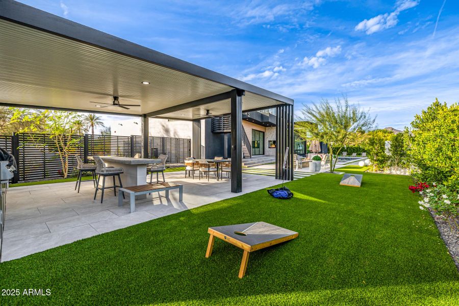 outdoor kitchen and play area