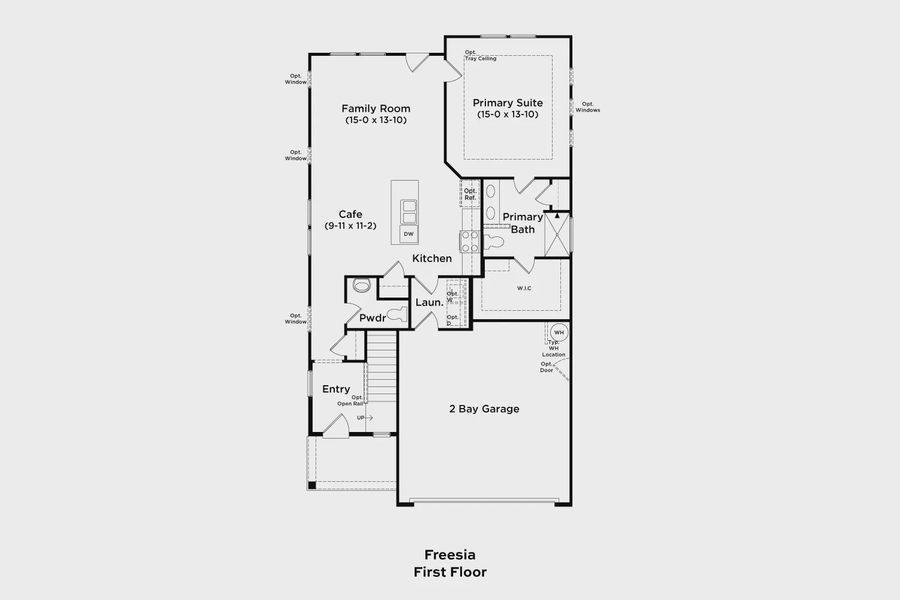 2D floor plan layout for the Freesia by DRB Homes in Essex Village, Franklinton, NC (Image 3).
