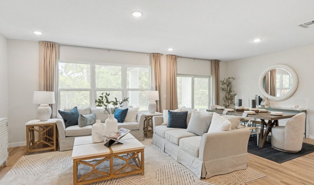 Wood-look tile in great room and dining area