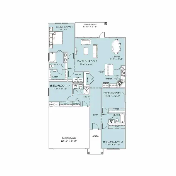 2D floor plan layout of this home in Turnbo Ranch, Killeen, TX (Image 3).