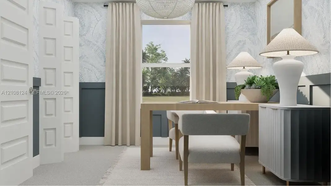 This bedroom is styled as a functional home office for remote workdays.