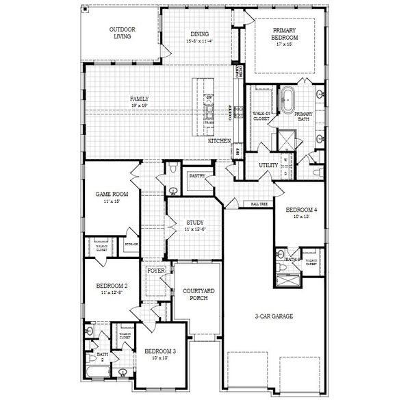 2D floor plan layout for the Draco by Chesmar Homes in Berry Creek Highlands, Georgetown, TX (Image 3). 2D floor plan layout for the Draco by Chesmar Homes in Berry Creek Highlands, Georgetown, TX (Image 3).
