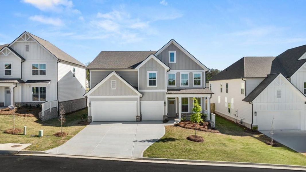 Front exterior of a new home in Hamptons at Riverwood East, Dallas, GA, highlighting curb appeal (Image 27).