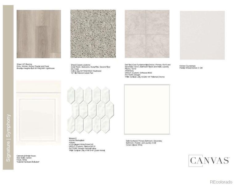 Design Selections. Home is under construction design selections subject to change.