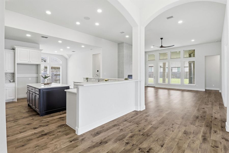 Fantastic layout for entertaining.  Kitchen and living area seamlessly connected with views of the spacious backyard.