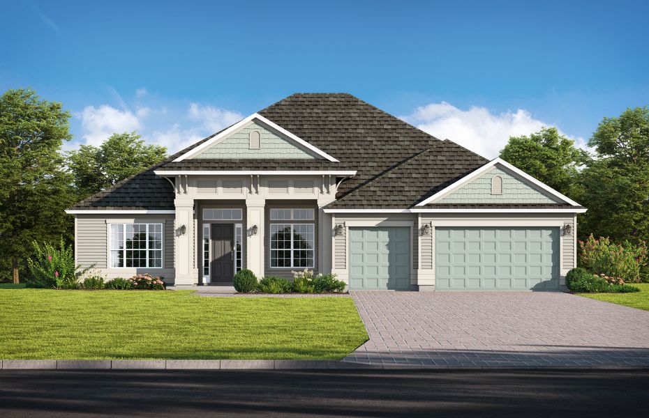 Representative exterior photo of a completed home built from the Fitzgerald by SEDA New Homes in Sandy Bluff, Yulee, FL (Image 4).