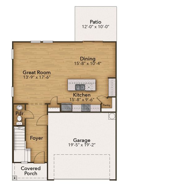 2D floor plan layout for the The Sycamore by Chesapeake Homes in Traditions at Carolina Forest, Myrtle Beach, SC (Image 3).