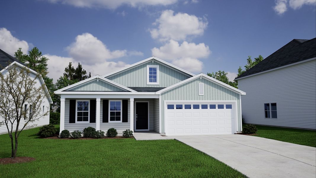 Representative exterior photo of a completed home built from the Dorchester - Genesis Value Collection by Mungo Homes in Citadel Point at Southbridge, Sneads Ferry, NC (Image 22).