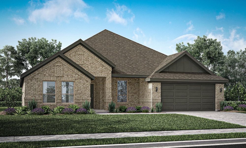Representative exterior photo of a completed home built from the Hampton II by Impression Homes in Mountain Valley Lake, Burleson, TX (Image 5). Representative exterior photo of a completed home built from the Hampton II by Impression Homes in Mountain Valley Lake, Burleson, TX (Image 5).