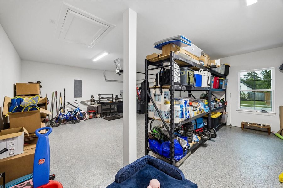 The attached oversized garage offers exceptional storage space and flexibility for vehicles, hobbies, or workshop needs. The attached oversized garage offers exceptional storage space and flexibility for vehicles, hobbies, or workshop needs.