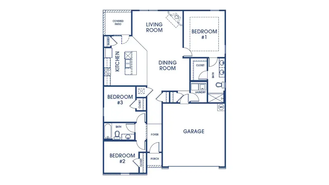 2D floor plan layout for the Kerry by D.R. Horton in Cottages at Blue Ridge, Bonaire, GA (Image 4).