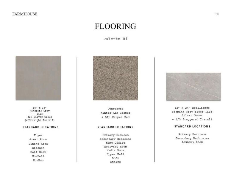 Farmhouse Look Palette 1: Flooring Selection Sheet (*Artist rendering used for illustration purposes only.)