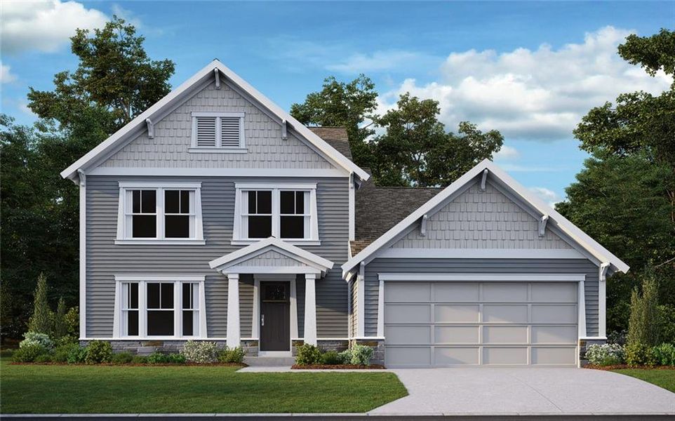 Front exterior of a new home in Twin Lakes, Hoschton, GA, highlighting curb appeal (Image 1). Front exterior of a new home in Twin Lakes, Hoschton, GA, highlighting curb appeal (Image 1).