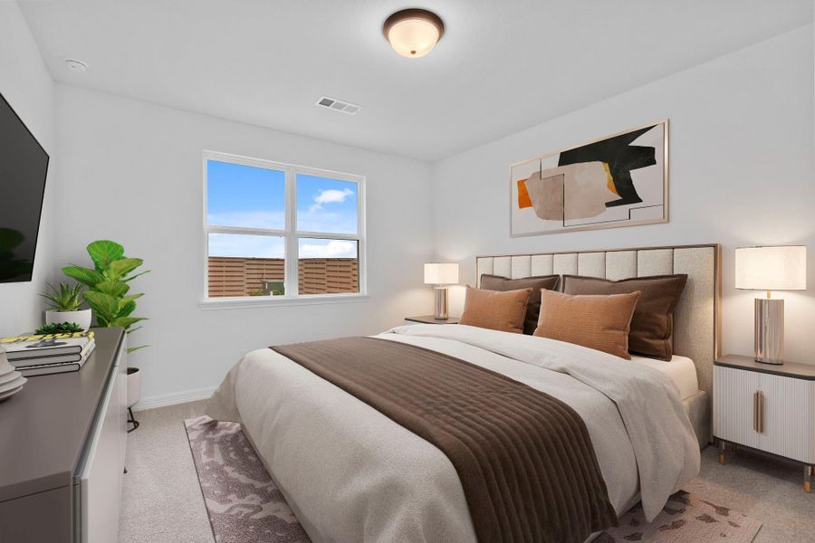 The primary bedroom is a refined retreat, layered with texture and a relaxed, urban vibe. The primary bedroom is a refined retreat, layered with texture and a relaxed, urban vibe.