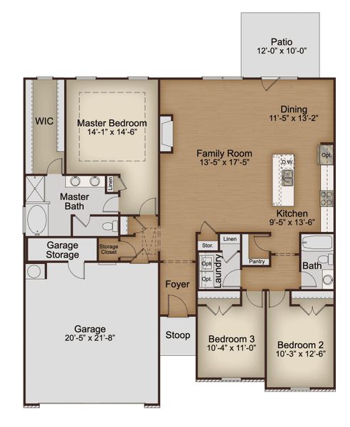 2D floor plan layout for the Brentwater by McKinley Homes in Glassmanor Ridge, Gainesville, GA (Image 3).