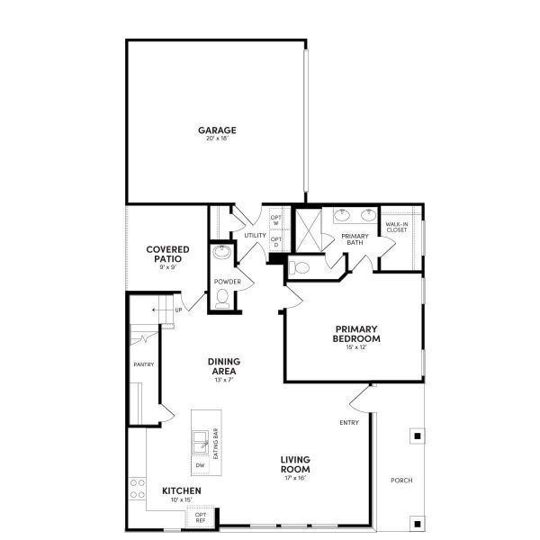 2D floor plan layout of this home in Urban Courtyard Homes at Easton Park, Austin, TX (Image 3).