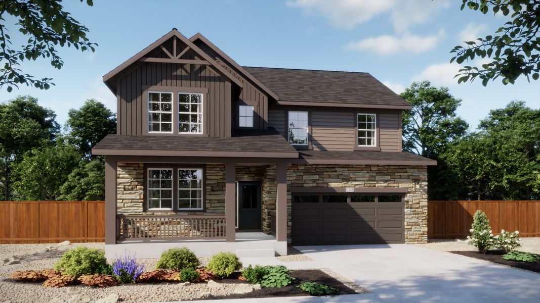 Representative exterior photo of a completed home built from the 4006 by Risewell Homes in Harvest Crossing, Aurora, CO (Image 2). Representative exterior photo of a completed home built from the 4006 by Risewell Homes in Harvest Crossing, Aurora, CO (Image 2).