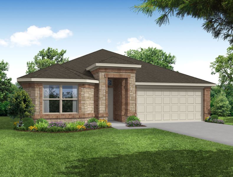Representative exterior photo of a completed home built from the Atlanta by Impression Homes in Keeneland, Aubrey, TX (Image 14). Representative exterior photo of a completed home built from the Atlanta by Impression Homes in Keeneland, Aubrey, TX (Image 14).