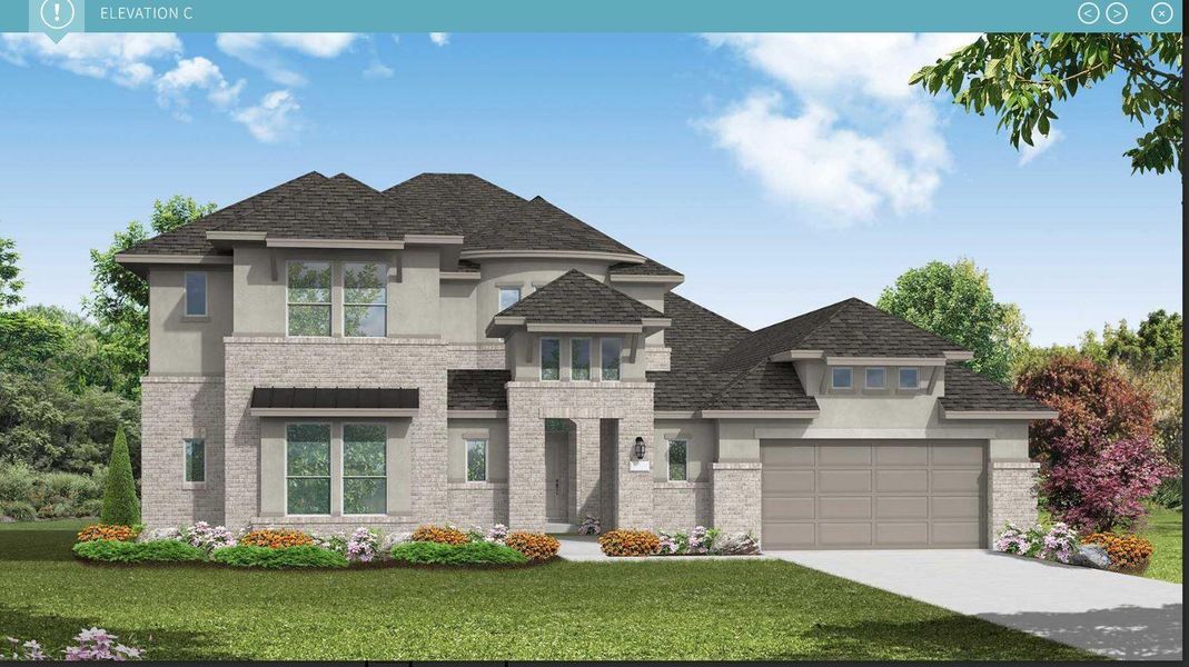 Front exterior of a new home in Harvest Green, Richmond, TX, highlighting curb appeal (Image 1). Front exterior of a new home in Harvest Green, Richmond, TX, highlighting curb appeal (Image 1).