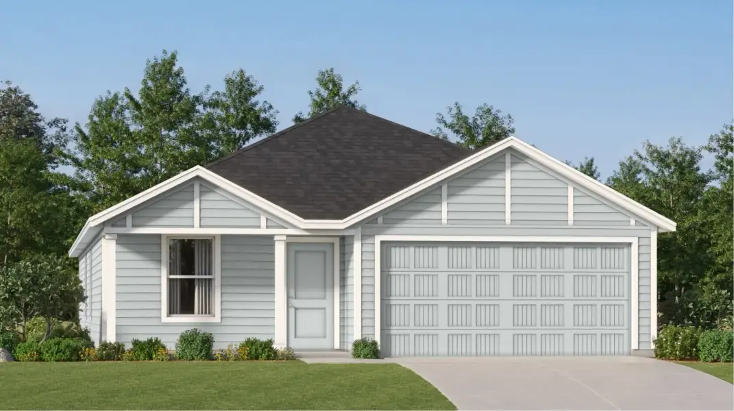 Front exterior of a new home in Trails at Cochran Ranch, Waller, TX, highlighting curb appeal (Image 1). Front exterior of a new home in Trails at Cochran Ranch, Waller, TX, highlighting curb appeal (Image 1).