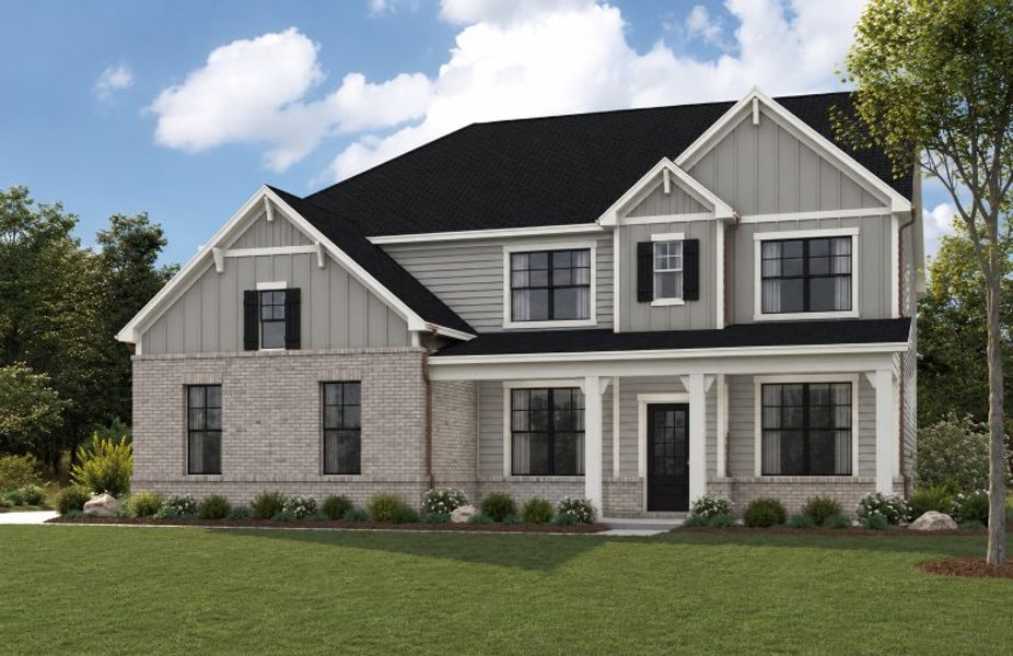 Front exterior of a new home in Echo Grove, Cumming, GA, highlighting curb appeal (Image 1). Front exterior of a new home in Echo Grove, Cumming, GA, highlighting curb appeal (Image 1).