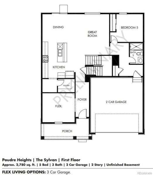 2D floor plan layout of this home in Poudre Heights: The Lakes Collection, Windsor, CO (Image 3).