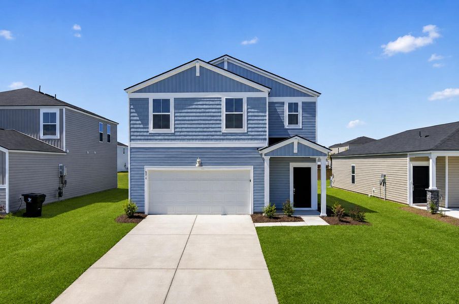 Front exterior of a new home in Lindera Preserve at Cane Bay Plantation, Summerville, SC, highlighting curb appeal (Image 2).