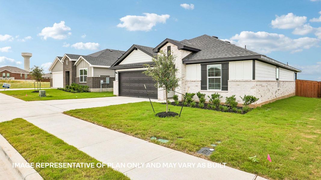 Front exterior of a new home in Thunder Rock, Marble Falls, TX, highlighting curb appeal (Image 22).