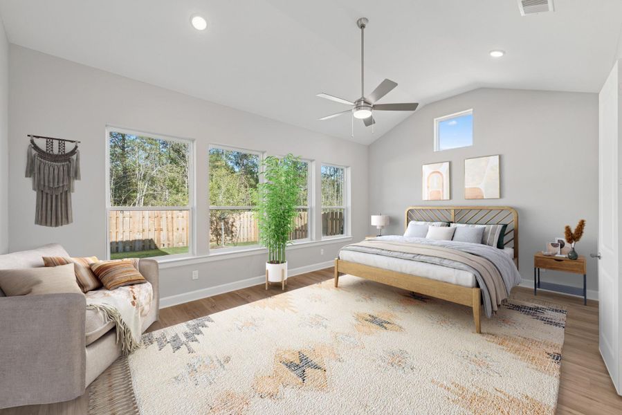 Huge Master suite provides adequate room for king sized bed and nightstandsm sitting area and is complimented by cathedral ceiling and lots of windows! Plus vinyl plank floors for that clean look! Huge Master suite provides adequate room for king sized bed and nightstandsm sitting area and is complimented by cathedral ceiling and lots of windows! Plus vinyl plank floors for that clean look!