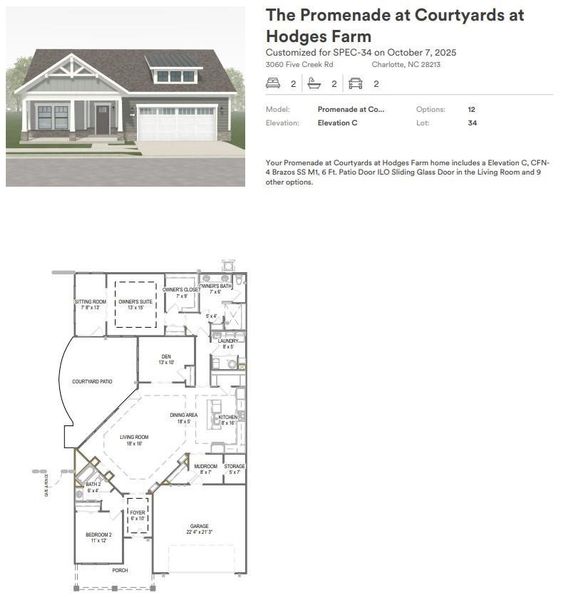 2D floor plan layout of this home in The Courtyards at Hodges Farm, Charlotte, NC (Image 2).
