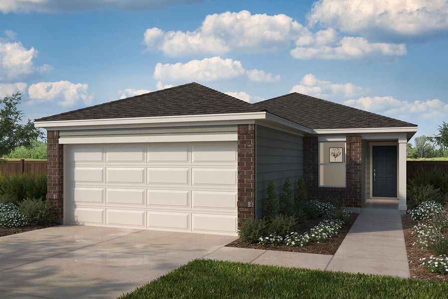 Representative exterior photo of a completed home built from the 1605 by KB Home in Sunset Oaks, Maxwell, TX (Image 5). Representative exterior photo of a completed home built from the 1605 by KB Home in Sunset Oaks, Maxwell, TX (Image 5).